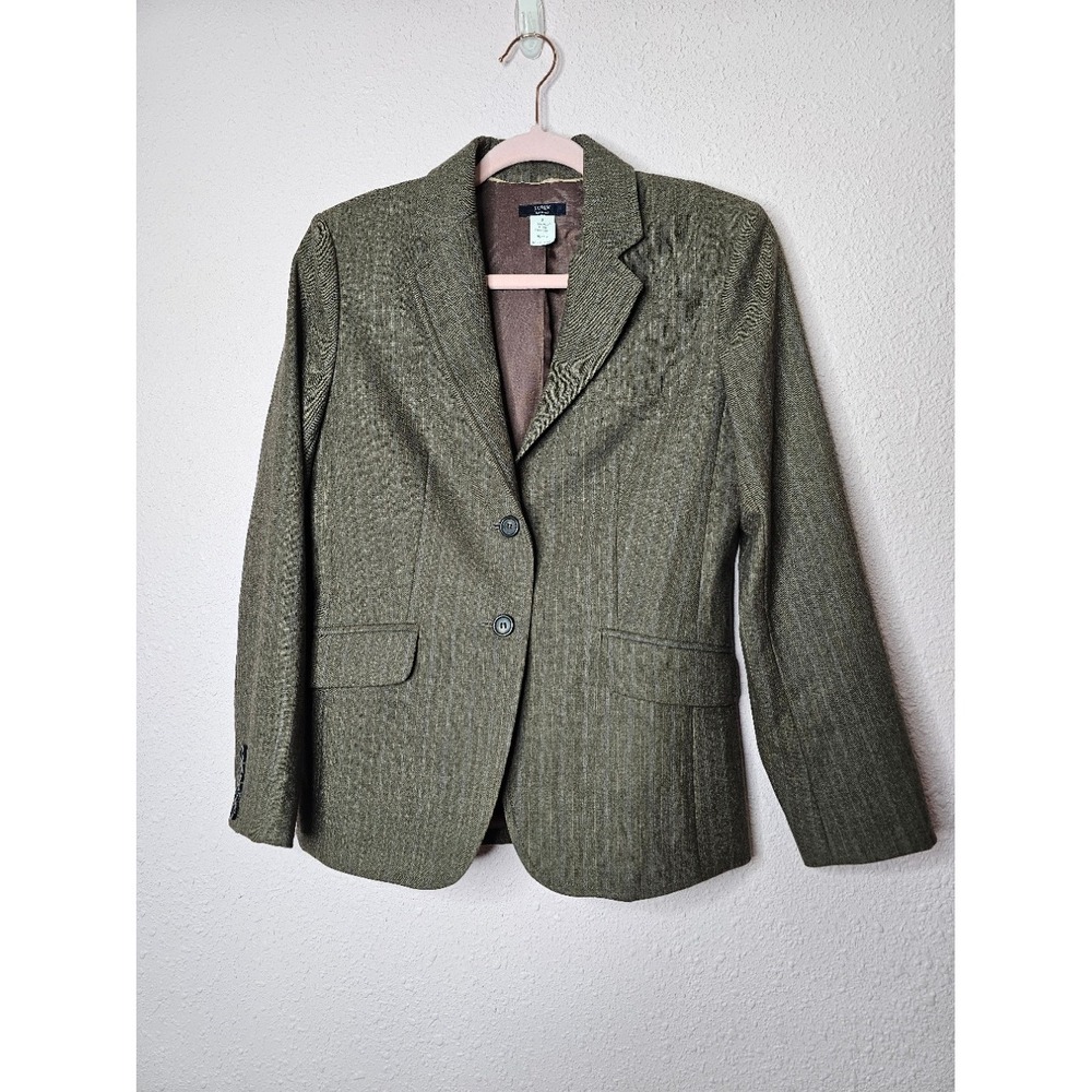 J.Crew Italian Wool Blazer Brown Blue Pinstripe Herringbone Jacket Size 2 Career